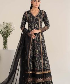 Luxury Pret Black Printed Cotton Lawn Angrakha Suit MBDW-EF2526BA