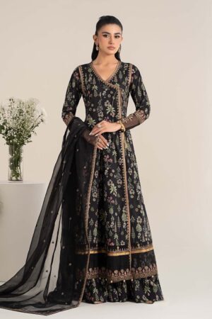 Luxury Pret Black Printed Cotton Lawn Angrakha Suit MBDW-EF2526BA