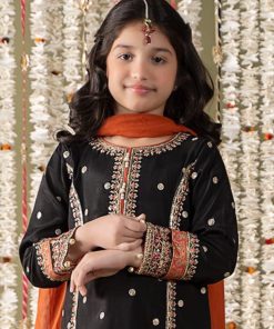 Mariab Kids Black Embroidered Raw Silk Suit Mbks-Ef2525Db 12 Mks Ef2525Black Imanistudio.com