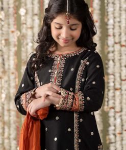 Mariab Kids Black Embroidered Raw Silk Suit Mbks-Ef2525Db 13 Mks Ef2525Blackb Imanistudio.com