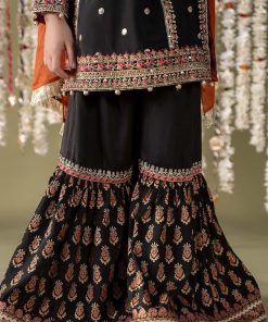 Mariab Kids Black Embroidered Raw Silk Suit Mbks-Ef2525Db 15 Mks Ef2525Blackc Imanistudio.com