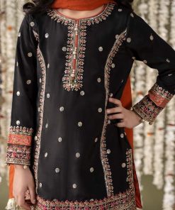 Mariab Kids Black Embroidered Raw Silk Suit Mbks-Ef2525Db 14 Mks Ef2525Blackd Imanistudio.com