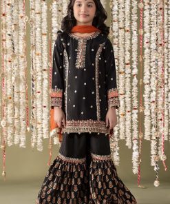 Mariab Kids Black Embroidered Raw Silk Suit Mbks-Ef2525Db 10 Mks Ef2525Blacke Imanistudio.com