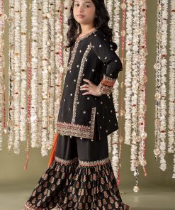Mariab Kids Black Embroidered Raw Silk Suit Mbks-Ef2525Db 11 Mks Ef2525Blackg Imanistudio.com