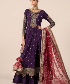 Luxury Formal Purple Embroidered Raw Silk Outfit MBSF-EF2502PL