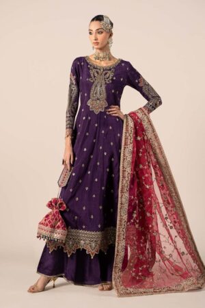 Luxury Formal Purple Embroidered Raw Silk Outfit MBSF-EF2502PL