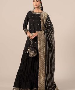 Luxury Formal Black Embroidered Raw Silk Outfit MBSF-EF2525BK