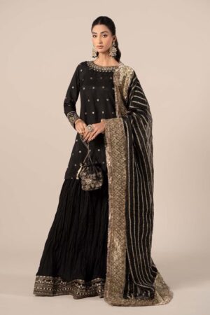 Luxury Formal Black Embroidered Raw Silk Outfit Mbsf-Ef2525Bk