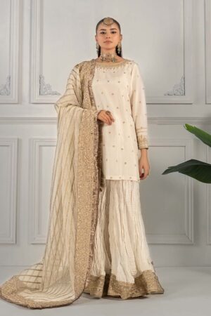 Luxury Formal Off-White Embroidered Raw Silk Outfit MBSF-EF2525OW