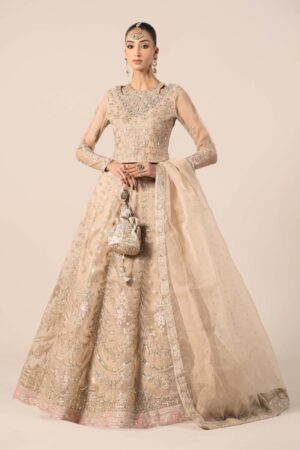 Luxury Formal Beige Embroidered Organza Lehenga Choli MBSF-EF2555BG