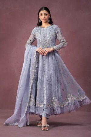 Luxury Formal Ice Blue Embroidered Organza Outfit Mbsf-Ef2510Cb