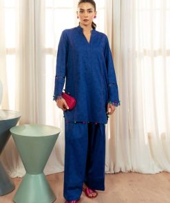 Electric Blue Jacquard Viscose Shirt And Farshi Shalwar Set MB-CS2589EB