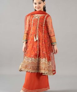 Mariab Kids Burnt Orange Embroidered Organza Suit Mbks-Ef2509Bo 10 Mksef2509Orangef Imanistudio.com