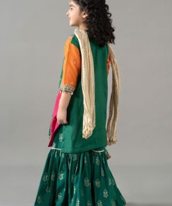 Mariab Kids Green/Pink Embroidered Raw Silk Suit Mbks-Ef2517Gp 12 Mksef2517Greena Imanistudio.com