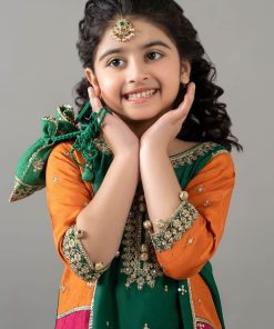 Mariab Kids Green/Pink Embroidered Raw Silk Suit Mbks-Ef2517Gp 10 Mksef2517Greenc Imanistudio.com