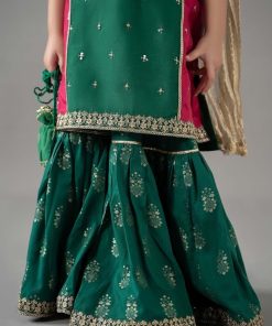 Mariab Kids Green/Pink Embroidered Raw Silk Suit Mbks-Ef2517Gp 11 Mksef2517Greend Imanistudio.com
