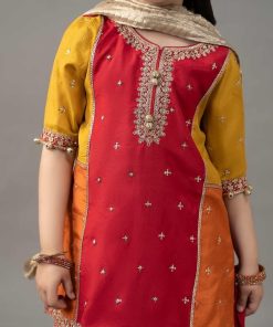 Mariab Kids Red/ Orange Embroidered Raw Silk Suit Mbks-Ef2517Ro 6 Mksef2517Reda Imanistudio.com
