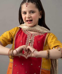 Mariab Kids Red/ Orange Embroidered Raw Silk Suit Mbks-Ef2517Ro 7 Mksef2517Redb Imanistudio.com