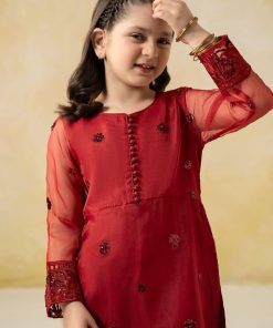 Mariab Kids Red Embroidered Organza Suit Mbks-Ef2544Rd 12 Mksef2544Redd Imanistudio.com