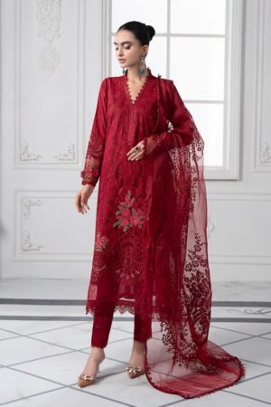 Mariab Red Cotton Lawn Embroidered Suit Mbds-Ef2504Ar