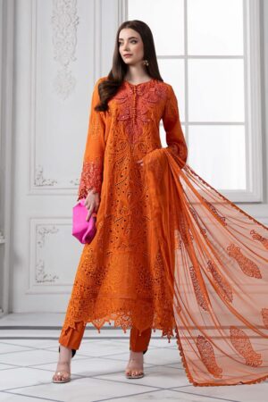 Mariab Orange Embroidered Paper Cotton Suit Mbds-Ef2505Bo