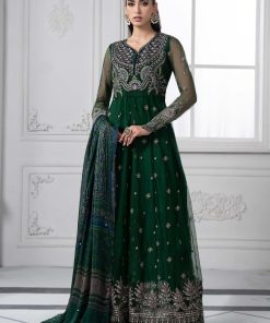 MariaB Dark Green Embroidered Net Suit MBDS-EF2507AG