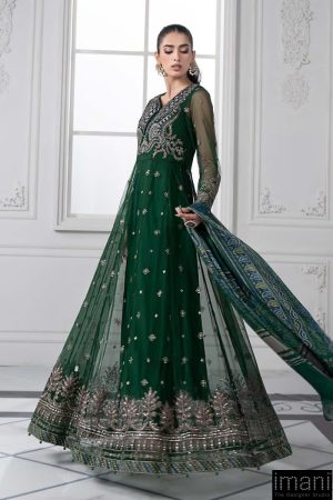Mariab Dark Green Embroidered Net Suit Mbds-Ef2507Ag 8 Ds 7A Dark Greenf Imanistudio.com