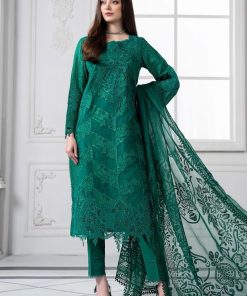 MariaB Emerald Green Embroidered Cotton Lawn Suit MBDS-EF2508BG