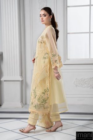 Mariab Lemon Embroidered Organza Suit Mbds-Ef2509Al 7 Ds 9A Beigee Imanistudio.com