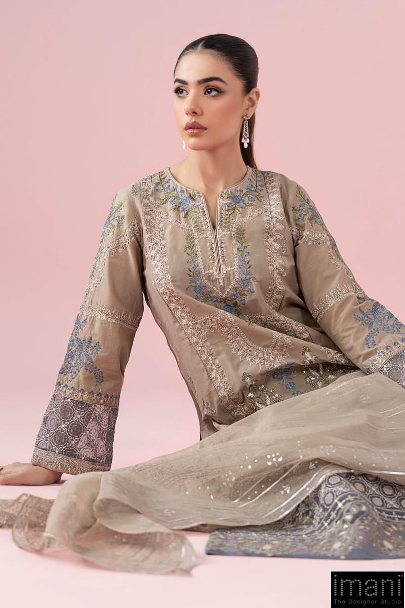 3 Pcs Luxury Pret Milky Coffee Embroidered Cotton Lawn Suit Mbdw-Ea25121Mc 3 3 Pcs Luxury Pret Milky Coffee Embroidered Cotton Lawn Suit Mbdw-Ea25121Mc - Image 3