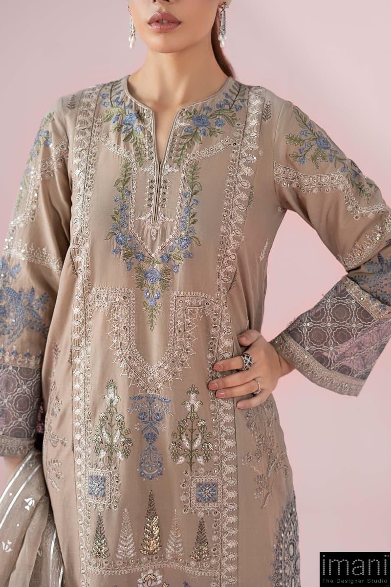 3 Pcs Luxury Pret Milky Coffee Embroidered Cotton Lawn Suit Mbdw-Ea25121Mc 5 3 Pcs Luxury Pret Milky Coffee Embroidered Cotton Lawn Suit Mbdw-Ea25121Mc - Image 5