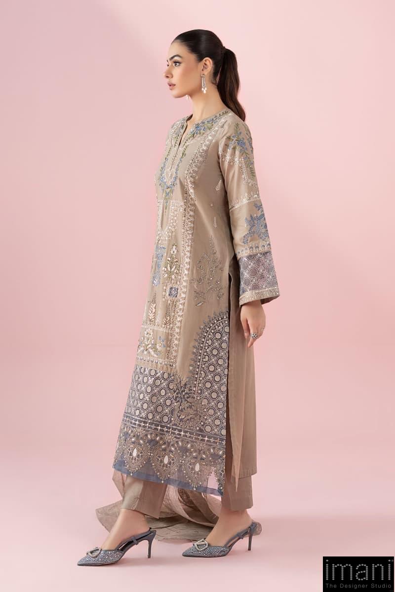 3 Pcs Luxury Pret Milky Coffee Embroidered Cotton Lawn Suit Mbdw-Ea25121Mc 2 3 Pcs Luxury Pret Milky Coffee Embroidered Cotton Lawn Suit Mbdw-Ea25121Mc - Image 2