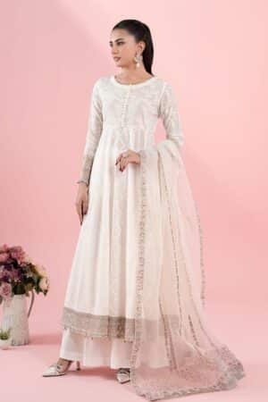 3 Pcs Luxury Pret White Embroidered Cotton Lawn Suit Mbdw-Ea2565Wl