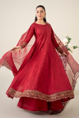 3 Pcs Luxury Pret Red Embroidered Cotton Lawn Suit Mbdw-Ea2565Rl
