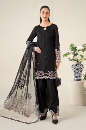 3 Pcs Luxury Pret Black Embroidered Dobby Lawn Suit Mbdw-Ea2577Bm