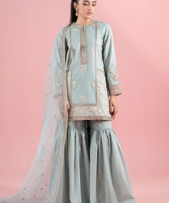 3 Pcs Luxury Pret Ferozi Embroidered Dobby Lawn Suit MBDW-EA2581FD