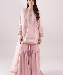 3 Pcs Luxury Pret Pink Embroidered Dobby Lawn Suit MBDW-EA2581PK