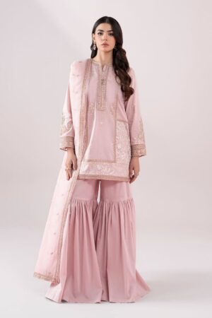 3 Pcs Luxury Pret Pink Embroidered Dobby Lawn Suit Mbdw-Ea2581Pk