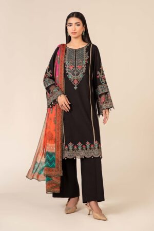 3 Pcs Luxury Pret Black Embroidered Dobby Lawn Suit Mbdw-Ea2506Bk