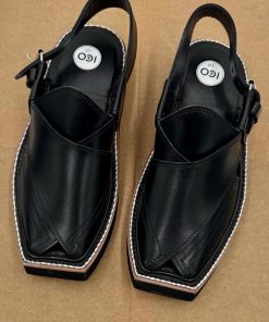 Preimium Leather Shiny Black Peshawari Kaptaan Chappal Kap-2501Shb 12 Kap2501A Imanistudio.com