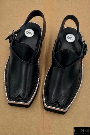 Preimium Leather Shiny Black Peshawari Kaptaan Chappal Kap-2501Shb 12 Kap2501A Imanistudio.com