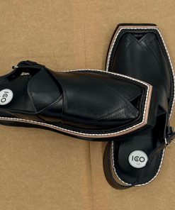 Preimium Leather Shiny Black Peshawari Kaptaan Chappal Kap-2501Shb 13 Kap2501B Imanistudio.com