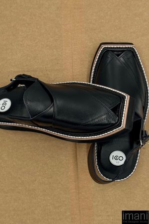 Preimium Leather Shiny Black Peshawari Kaptaan Chappal Kap-2501Shb 13 Kap2501B Imanistudio.com