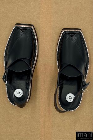 Preimium Leather Shiny Black Peshawari Kaptaan Chappal Kap-2501Shb 14 Kap2501C Imanistudio.com
