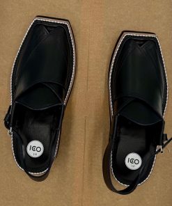 Preimium Leather Shiny Black Peshawari Kaptaan Chappal Kap-2501Shb 16 Kap2501E Imanistudio.com