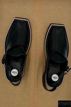 Preimium Leather Shiny Black Peshawari Kaptaan Chappal Kap-2501Shb 16 Kap2501E Imanistudio.com