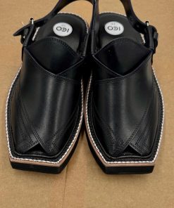 Preimium Leather Shiny Black Peshawari Kaptaan Chappal KAP-2501SHB