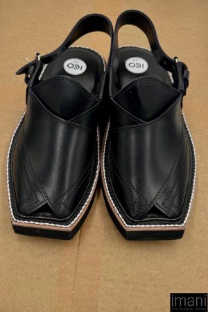 Preimium Leather Shiny Black Peshawari Kaptaan Chappal Kap-2501Shb 19 Kap2501G Imanistudio.com