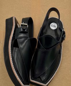 Preimium Leather Shiny Black Peshawari Kaptaan Chappal Kap-2501Shb 11 Kap2501H Imanistudio.com