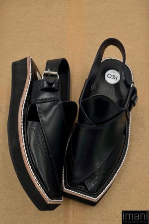 Preimium Leather Shiny Black Peshawari Kaptaan Chappal Kap-2501Shb 11 Kap2501H Imanistudio.com